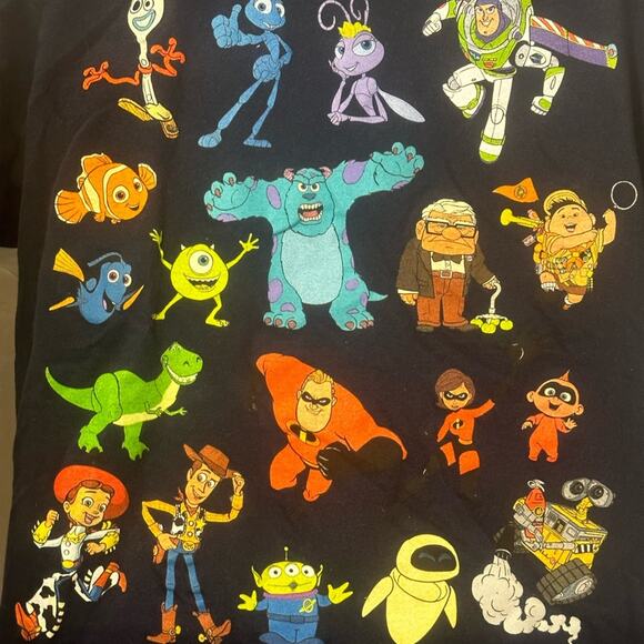 DISNEY PIXAR All Characters Colorful-BLACK Tee Shirt Medium EUC - Picture 2 of 9